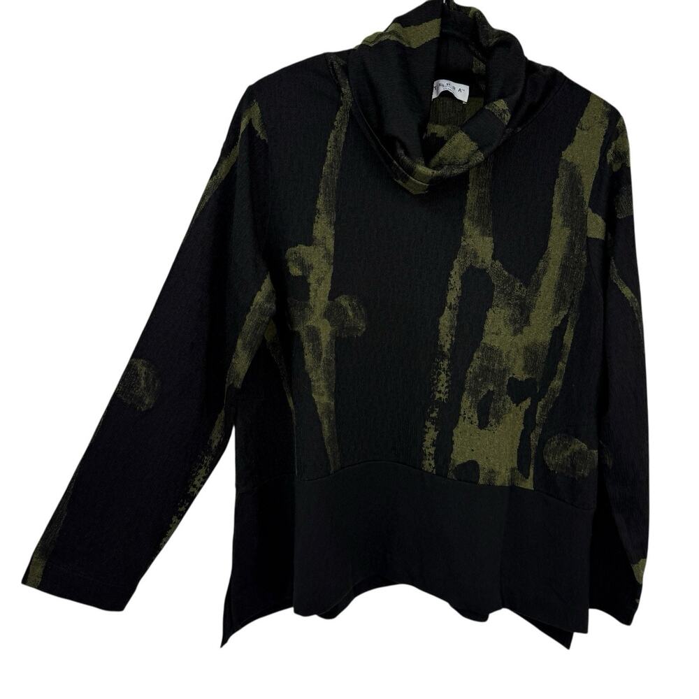 Terra SJ Apparel XL Boxy Turtleneck Tunic Black Green Knit Pockets Lagenlook